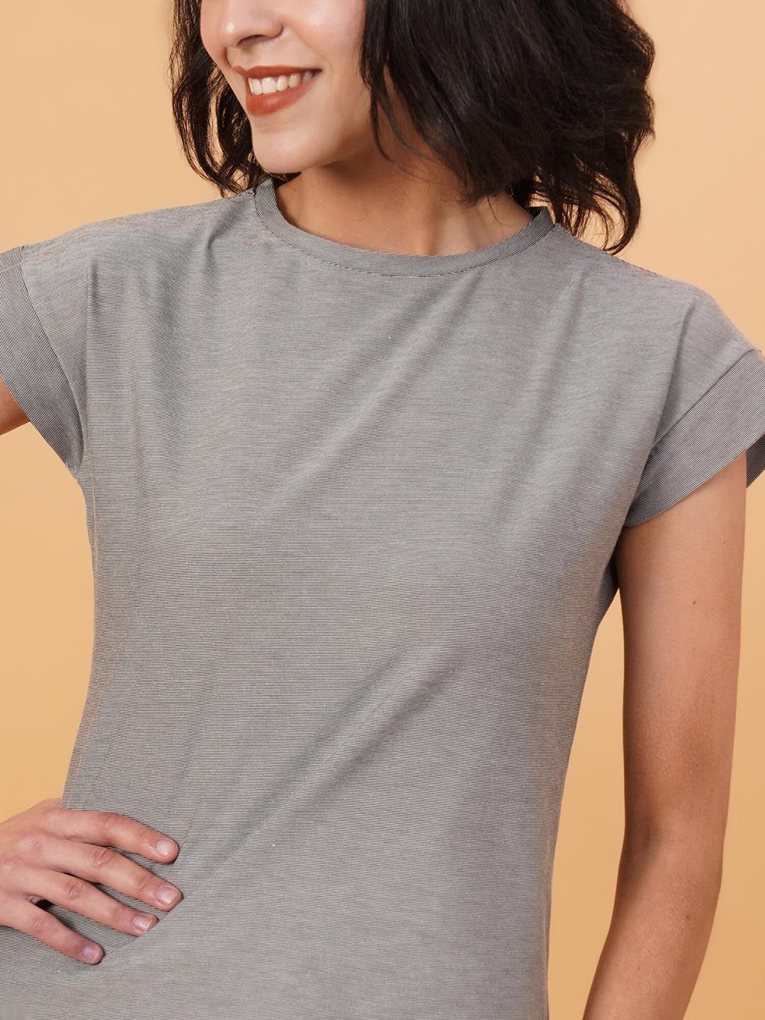 Kotty Grey Round Neck Cap Sleeves Regular T-shirt