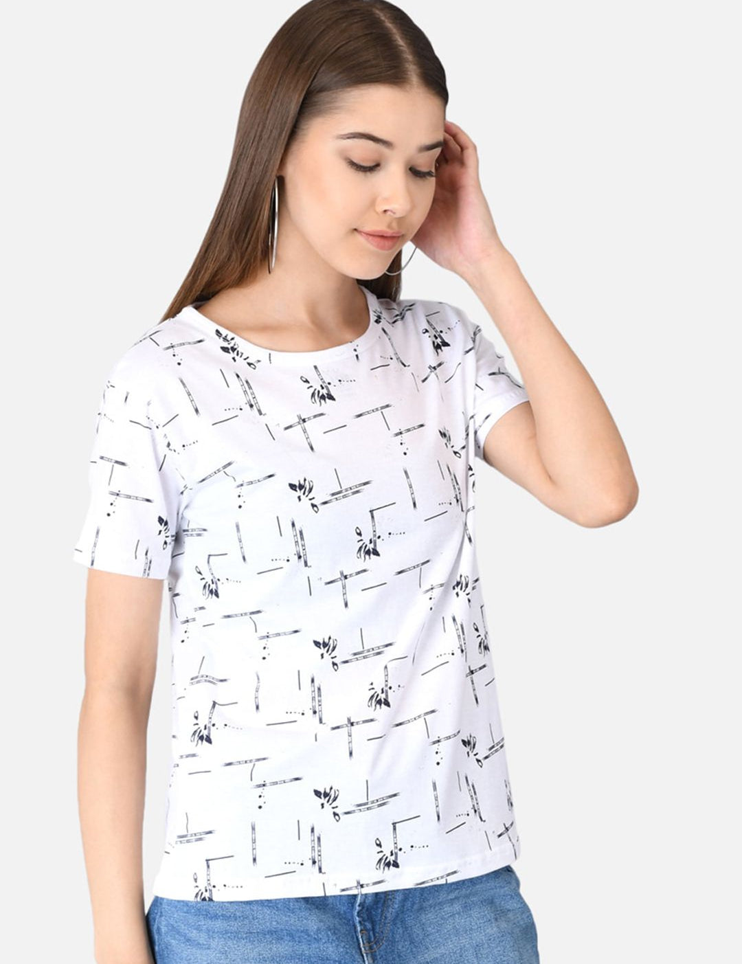Kotty Women White Printed Round Neck T-shirt