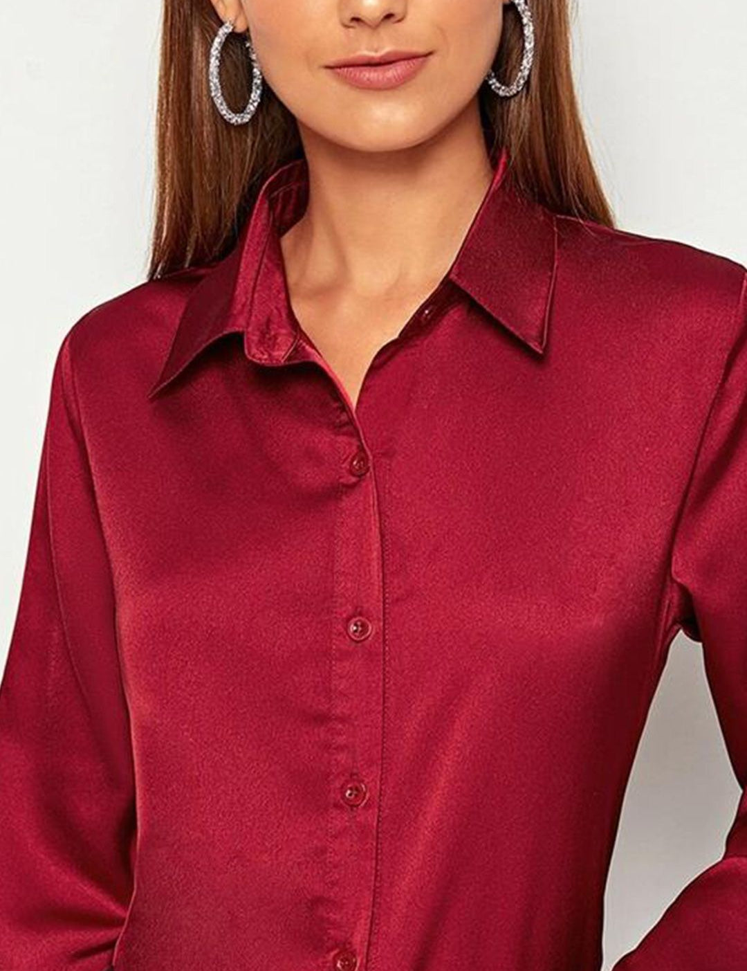 KOTTY BIZwear Maroon Modern Spread Collar Satin Casual Shirt