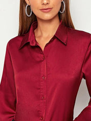 KOTTY BIZwear Maroon Modern Spread Collar Satin Casual Shirt