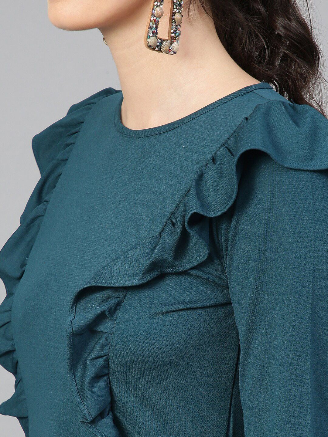 Kotty Green Ruffled Fit & Flare Knee Length Dress