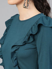 Kotty Green Ruffled Fit & Flare Knee Length Dress