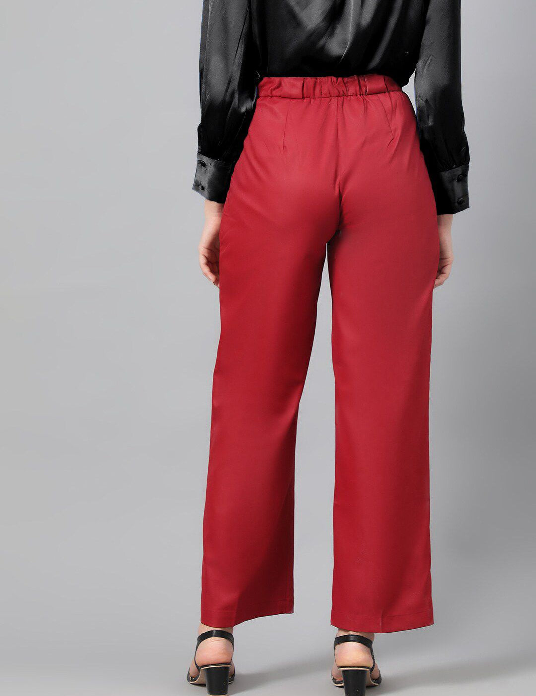 KOTTY BIZwear Women Maroon Relaxed Straight Leg Fit High-Rise Easy Wash Parallel Trousers