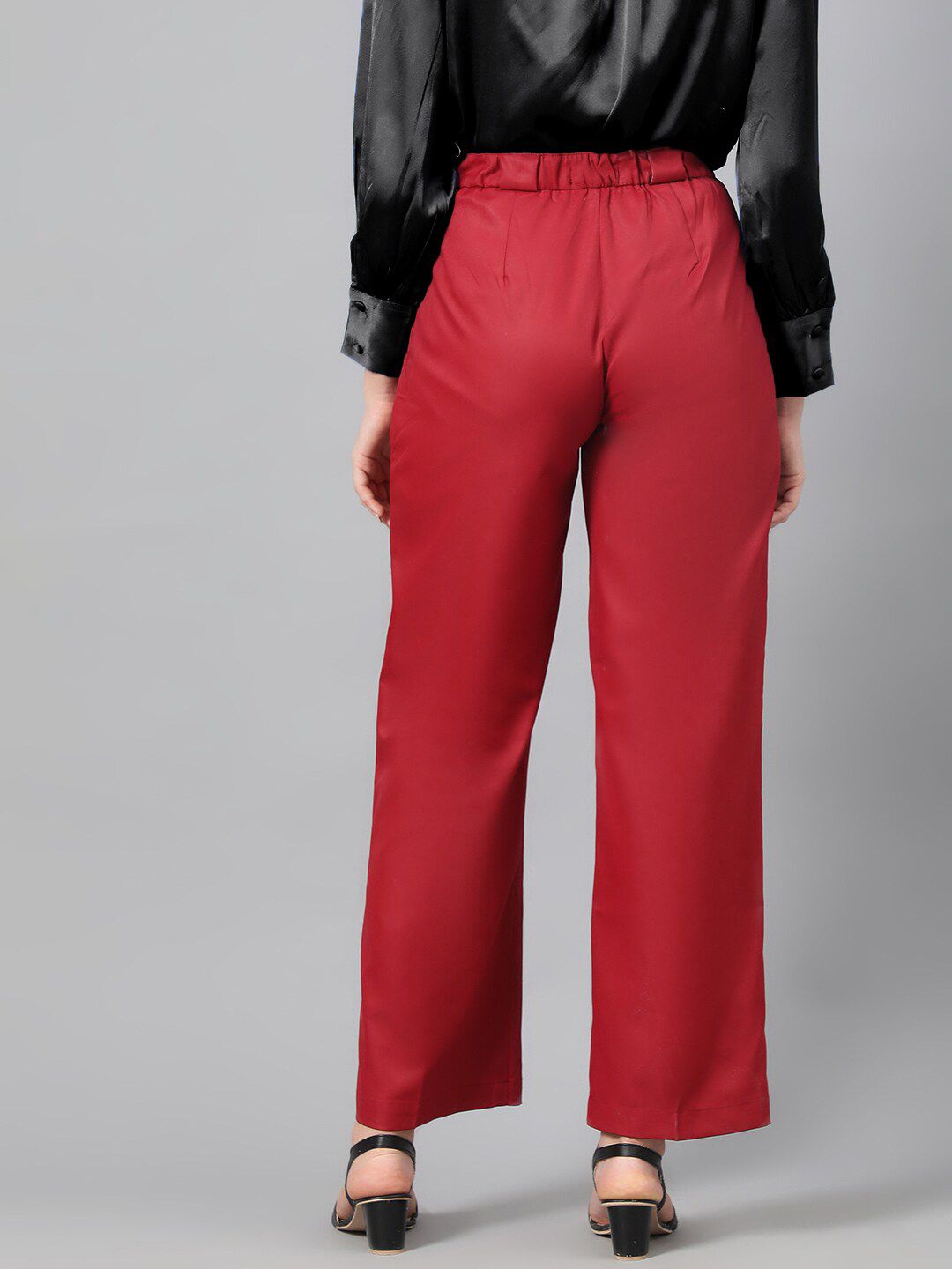 KOTTY BIZwear Women Maroon Relaxed Straight Leg Fit High-Rise Easy Wash Parallel Trousers