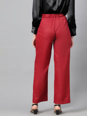 KOTTY BIZwear Women Maroon Relaxed Straight Leg Fit High-Rise Easy Wash Parallel Trousers
