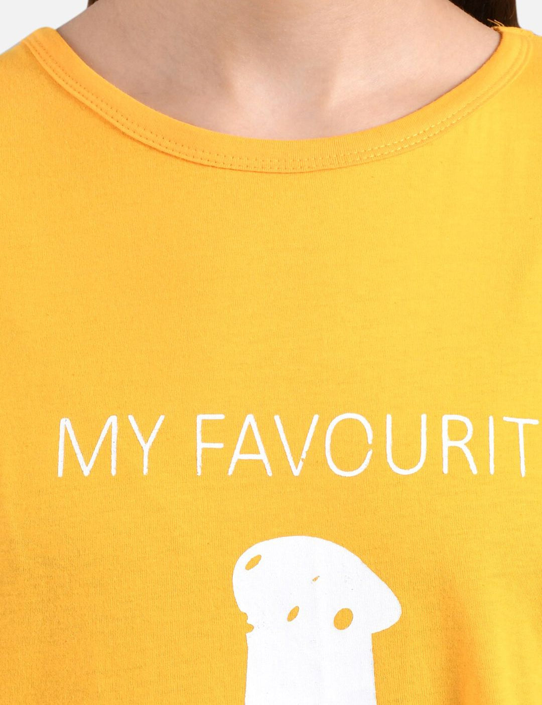 Kotty Women Mustard Yellow & White Printed Round Neck T-shirt
