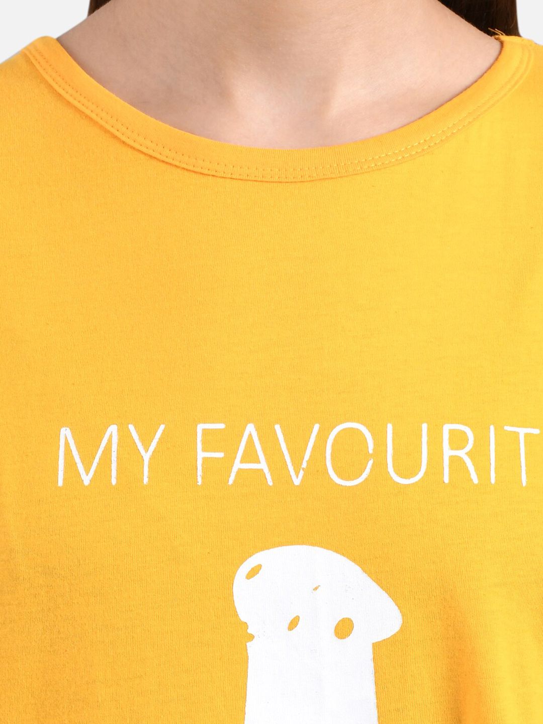 Kotty Women Mustard Yellow & White Printed Round Neck T-shirt