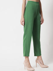 Kotty Women Green Comfort Straight Fit High-Rise Easy Wash Pleated Trousers