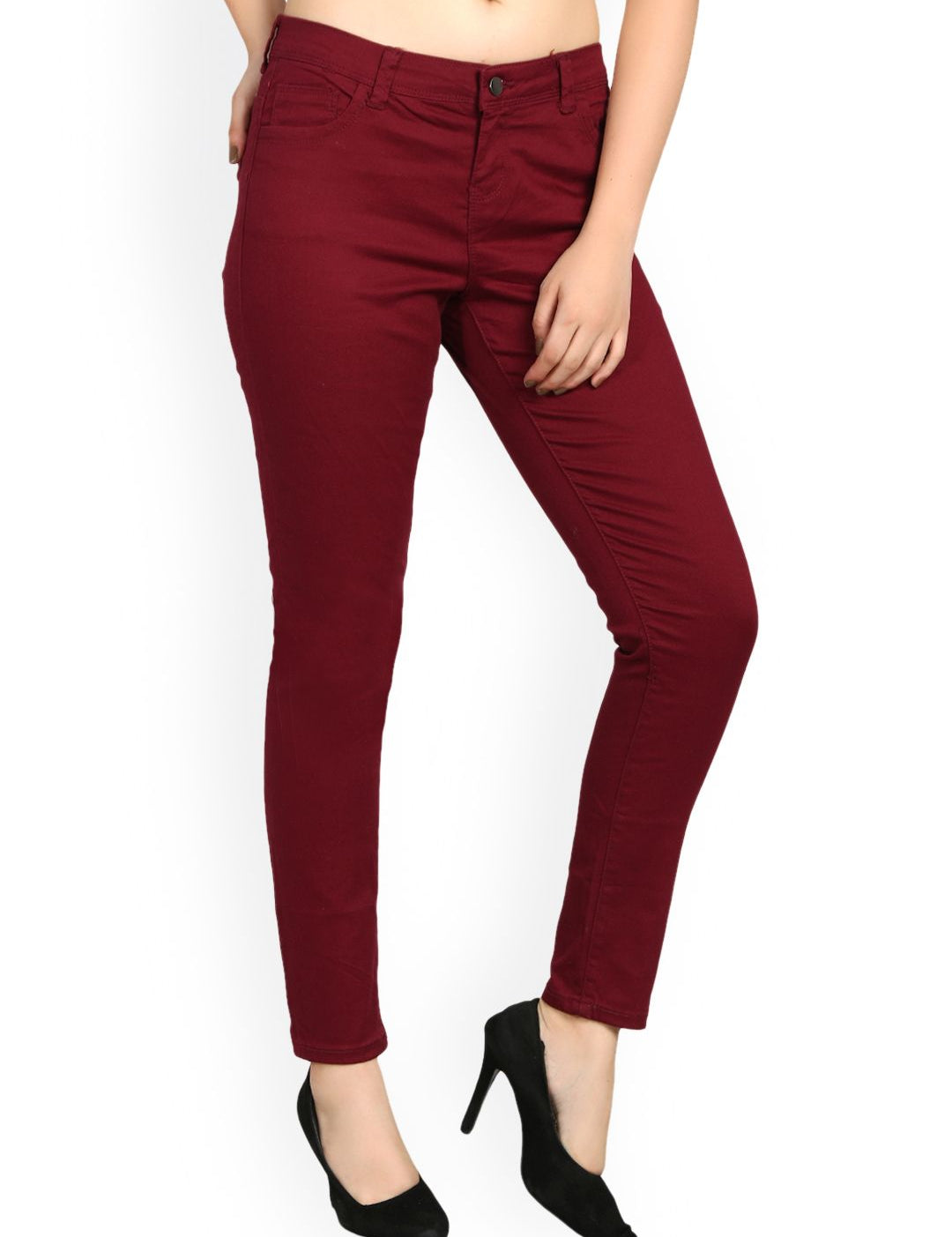 Kotty Women Maroon Skinny Fit High-Rise Clean Look Jeans