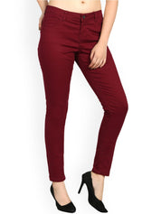Kotty Women Maroon Skinny Fit High-Rise Clean Look Jeans
