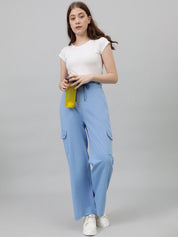 Kotty Women Blue Mid-Rise Straight-Fit Track Pants