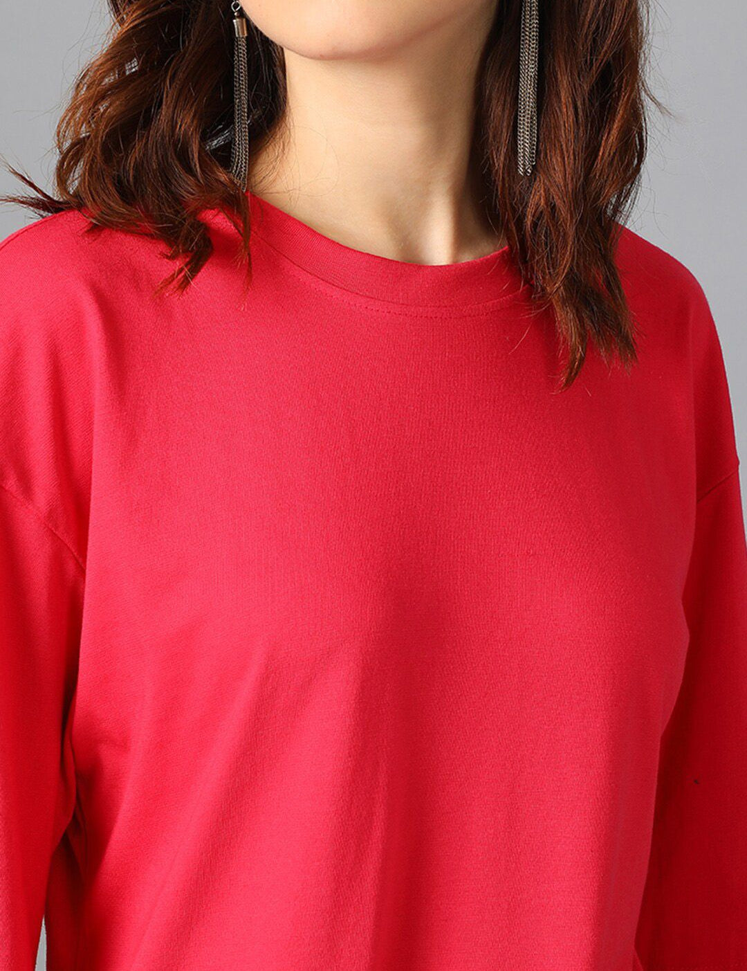 KOTTY Basics Round Neck Drop-Shoulder Sleeves Oversized T-shirt