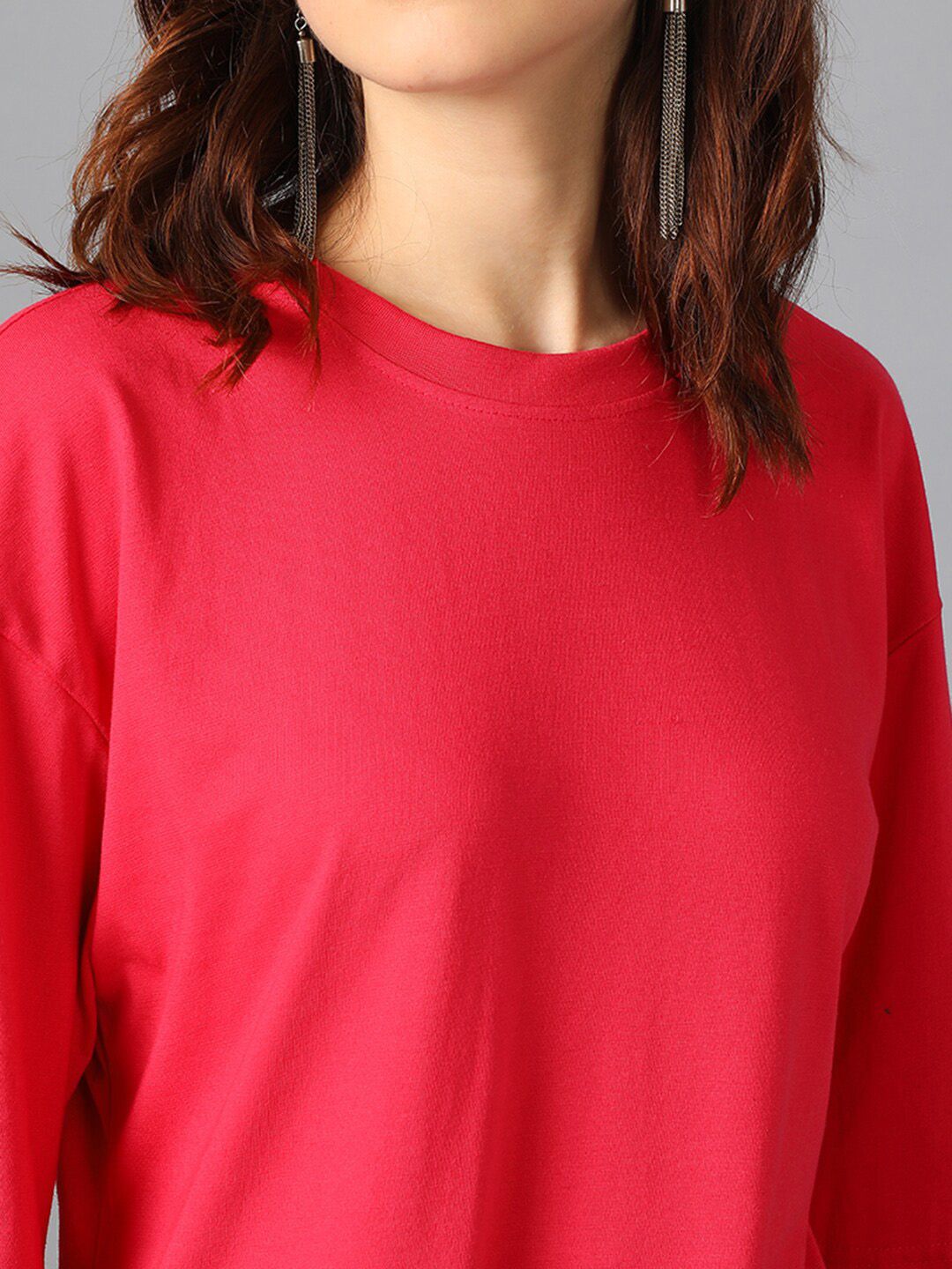 KOTTY Basics Round Neck Drop-Shoulder Sleeves Oversized T-shirt
