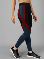 Kotty Women Black & Teal Blue Ccolourblocked Tights