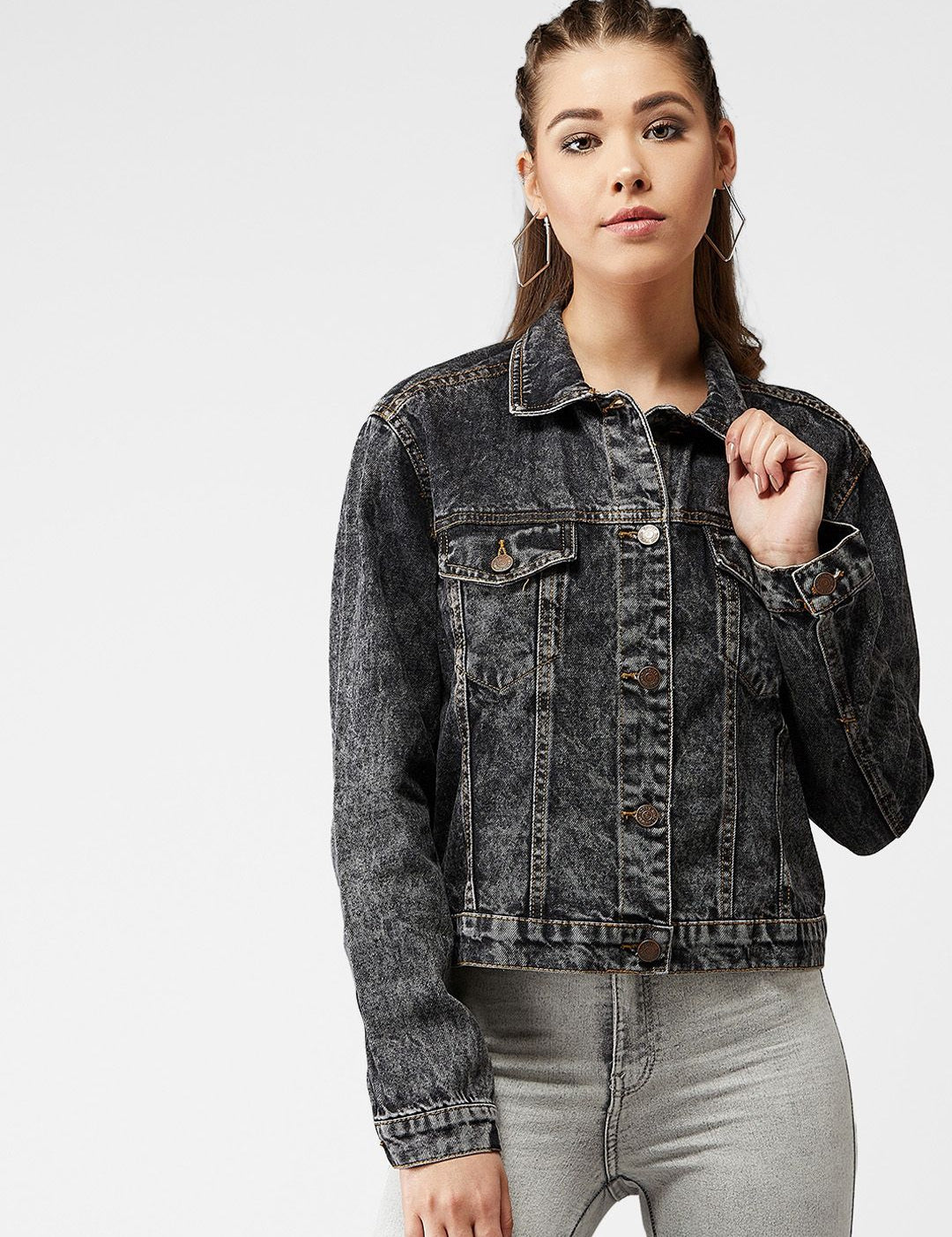 Kotty Women Black Solid Denim Jacket