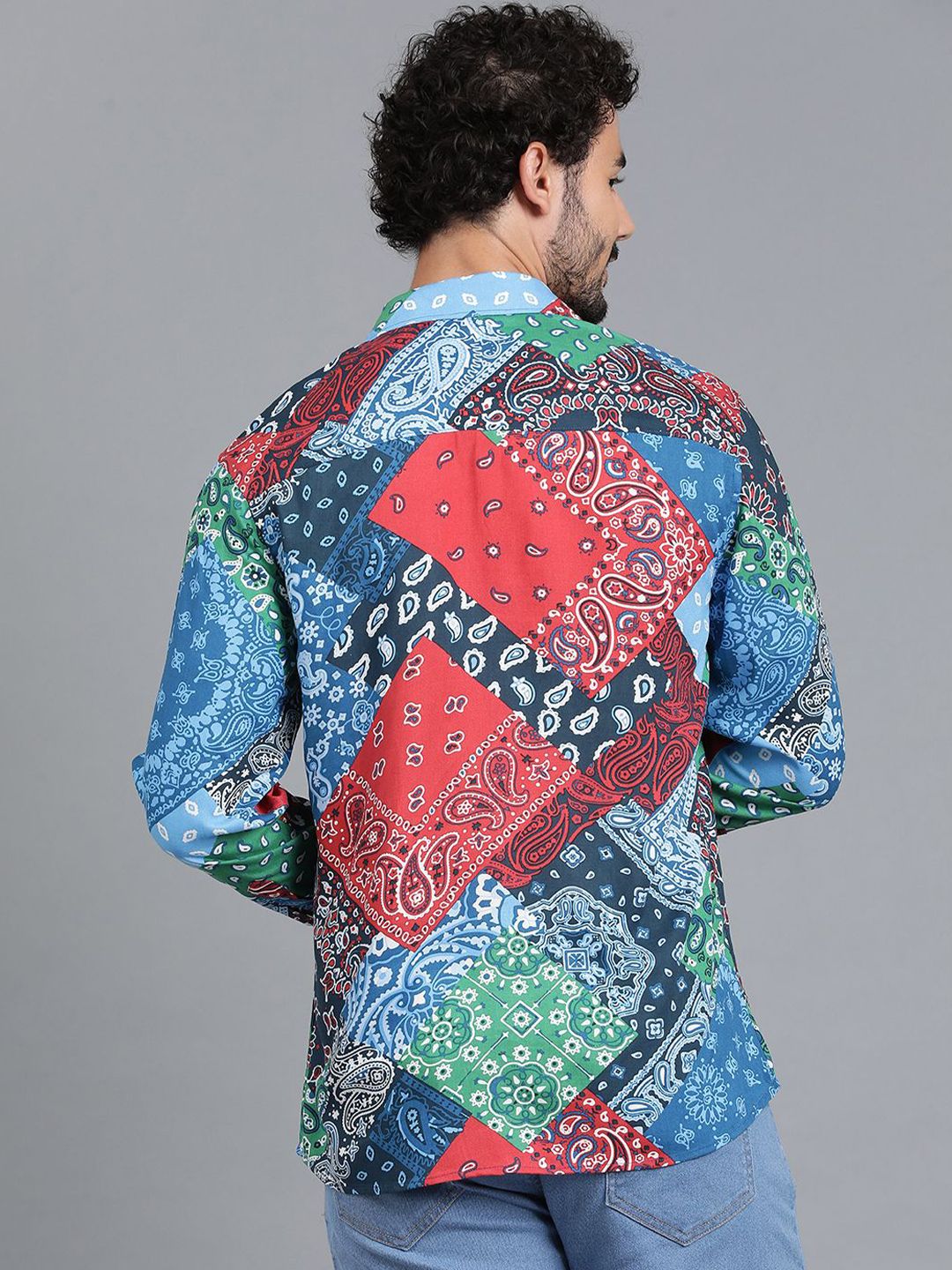 Kotty Blue & Green New Floral Printed Relaxed Fit Casual Shirt