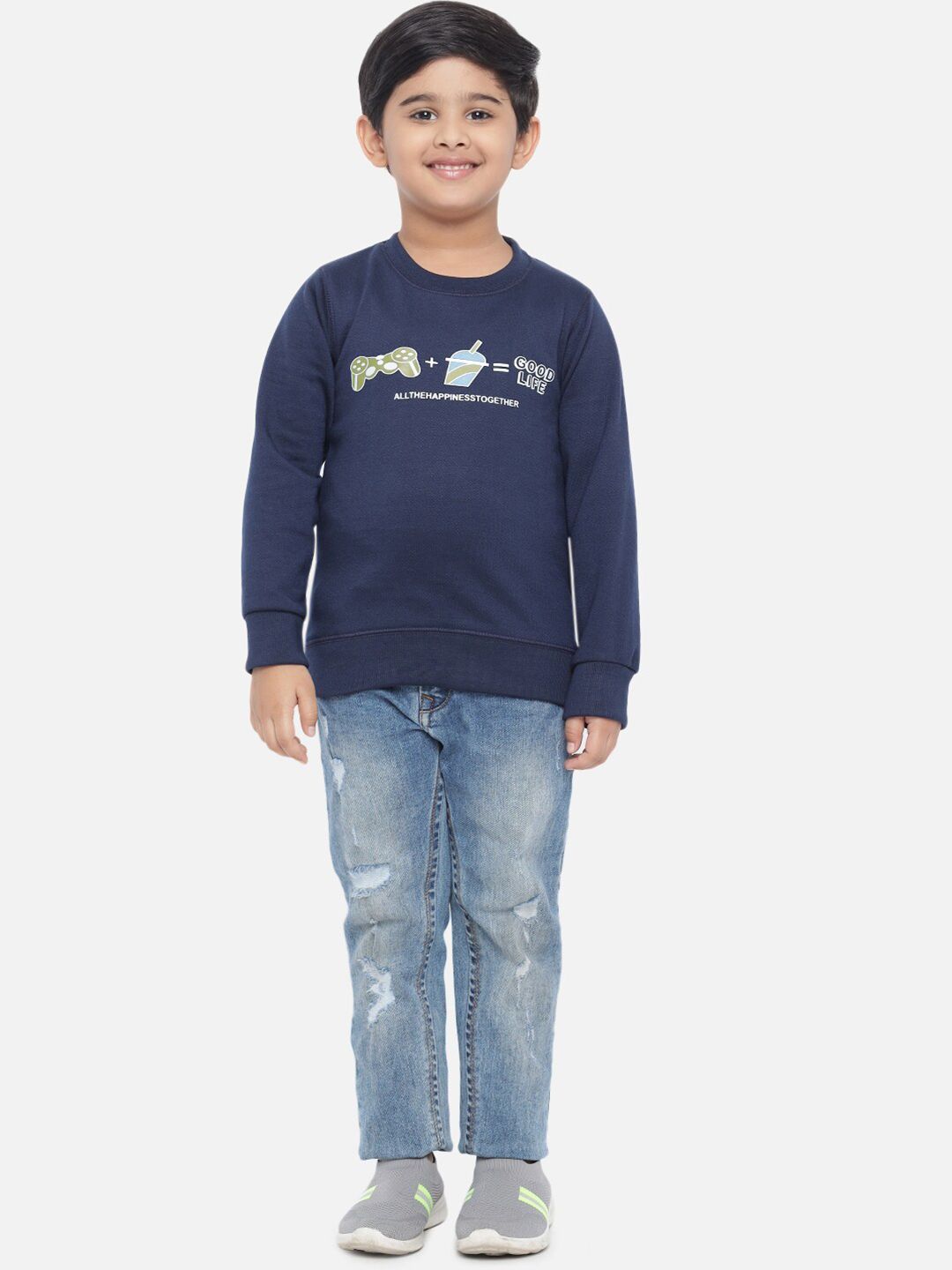 Kotty Boys Navy Blue Printed Sweatshirt