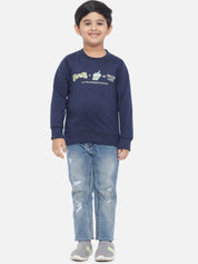 Kotty Boys Navy Blue Printed Sweatshirt