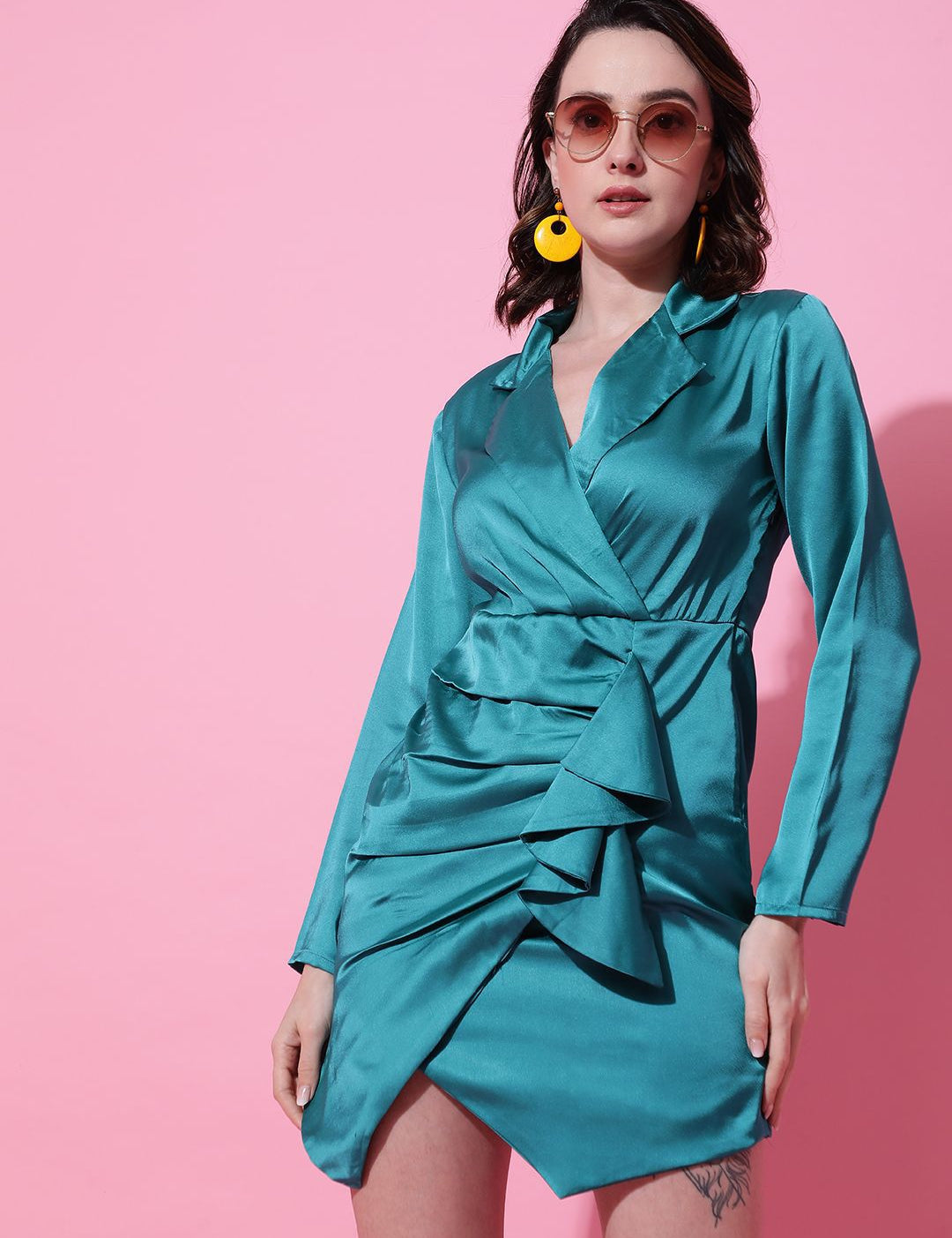 Kotty Solid Satin Wrap Dress