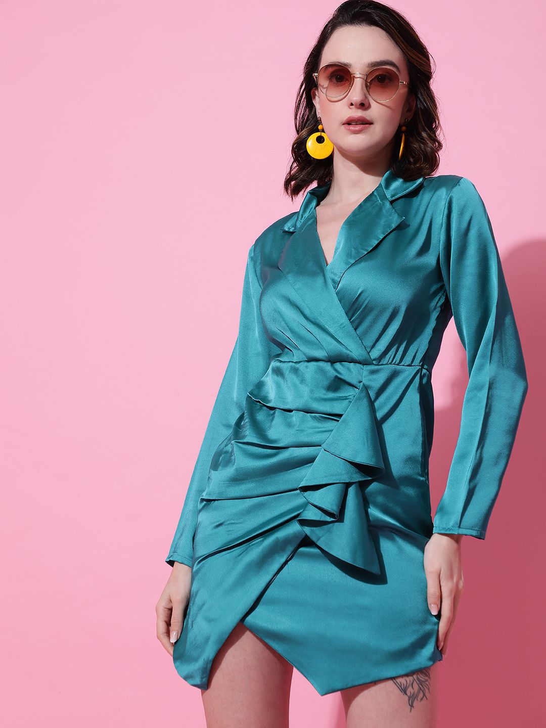 Kotty Solid Satin Wrap Dress