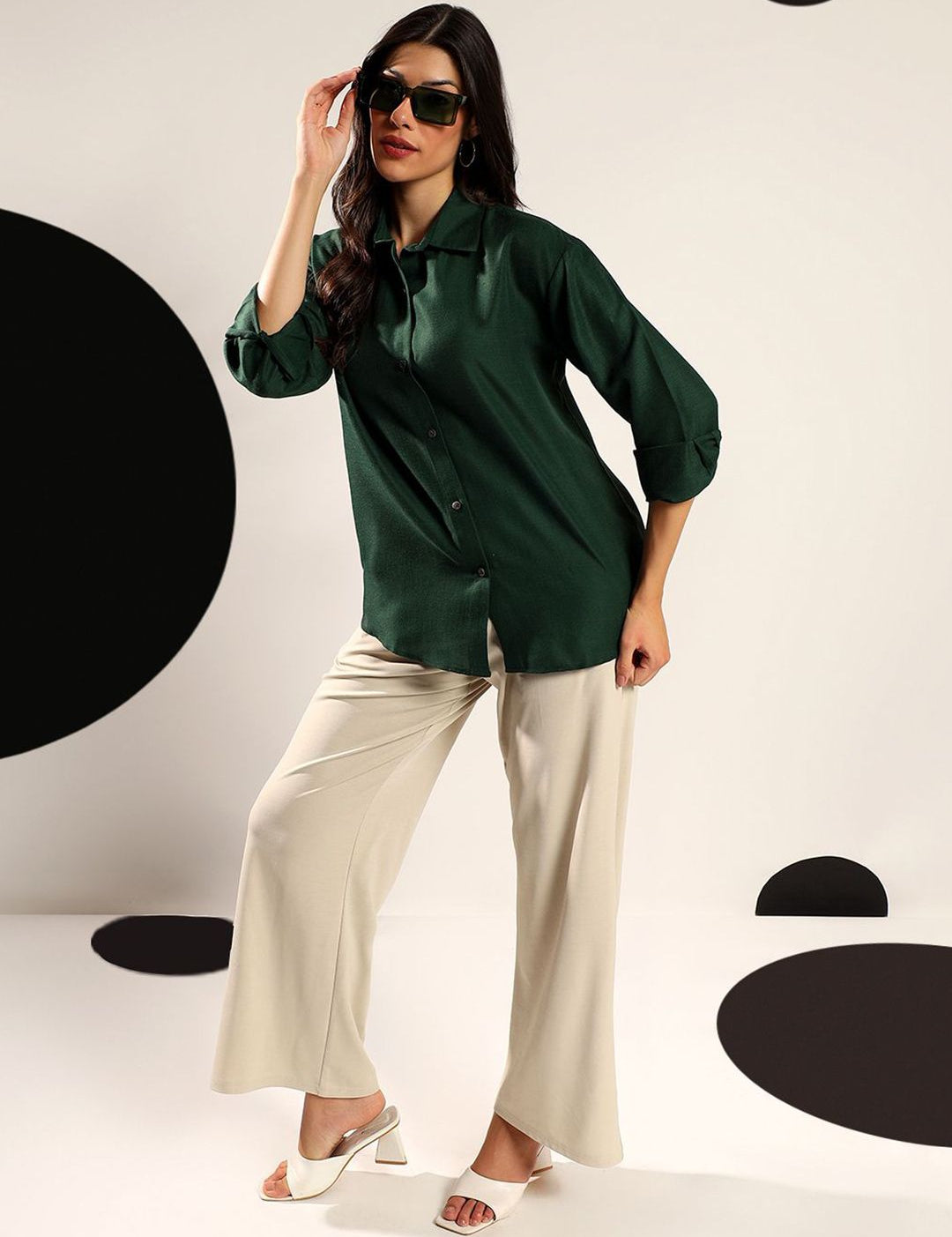 Kotty Women Relaxed Fit Solid Spread Collar Cotton Casual Shirt