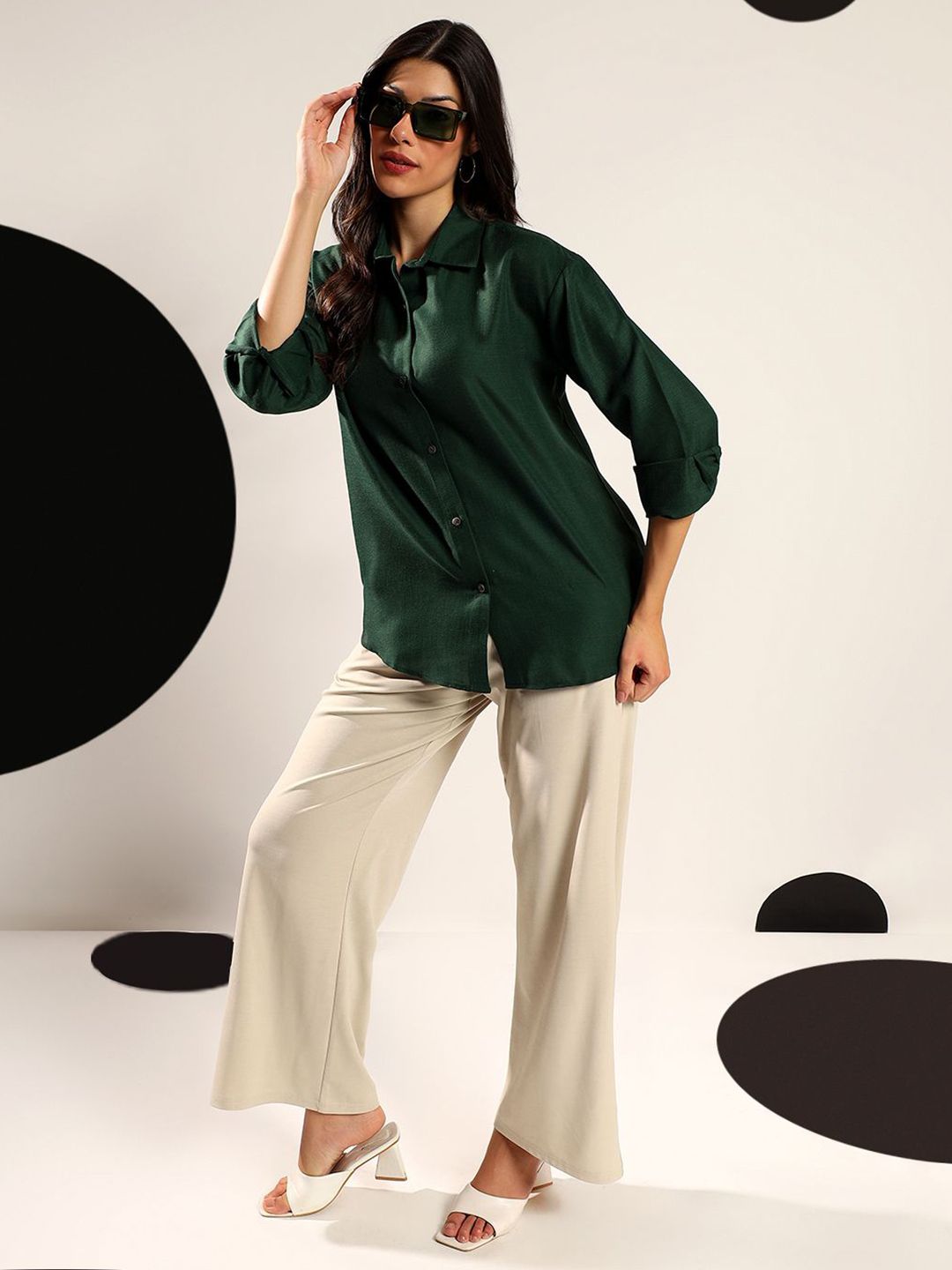 Kotty Women Relaxed Fit Solid Spread Collar Cotton Casual Shirt