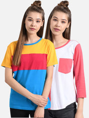 Kotty Women Multicoloured Colourblocked Round Neck T-shirt