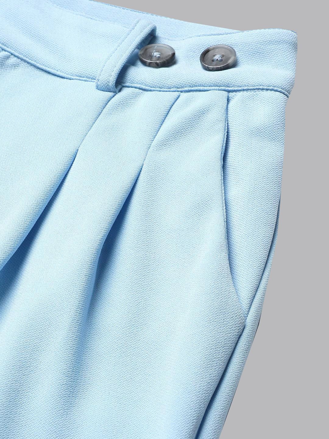 Kotty Women Blue Relaxed Straight Leg Straight Fit Easy Wash Pleated Trousers