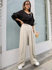 KOTTY BIZwear Basics Women Straight Fit High-Rise Pleated Parallel Trousers