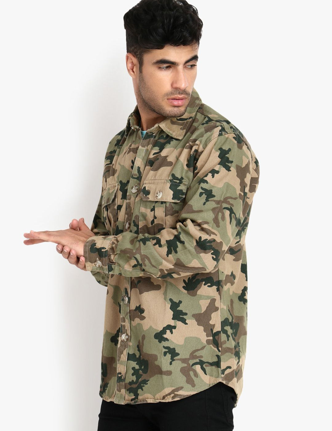 Kotty Men Green & Beige Camouflage Tailored Jacket