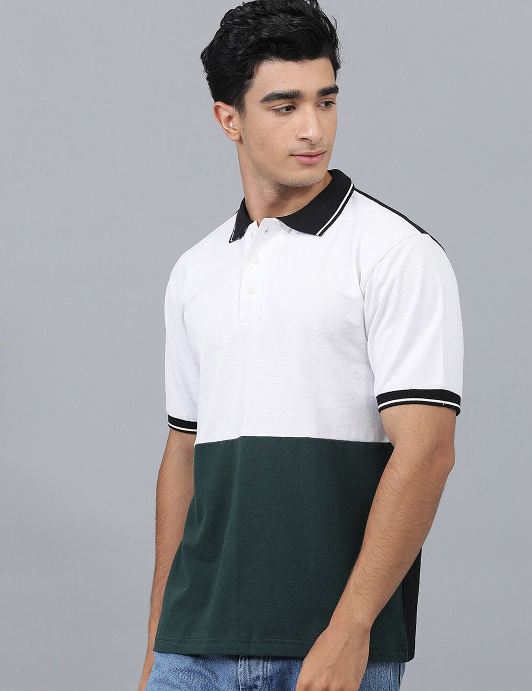 Kotty Colourblocked Polo Collar Cotton T-shirt