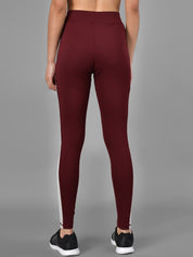 Kotty Women Maroon & Grey Colourblocked Training Or Gym Tights