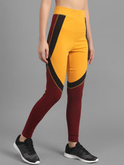 Kotty Women Yellow & Maroon Colourblocked Ankle-Length Tights