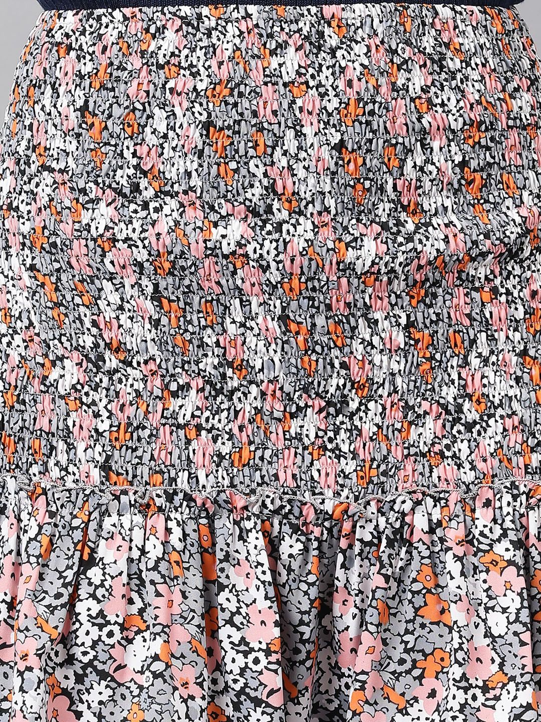 Kotty Grey Floral Printed A-line Skirt