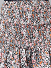 Kotty Grey Floral Printed A-line Skirt