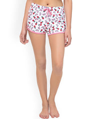 Kotty Women White & Red Graphic Printed Lounge Shorts