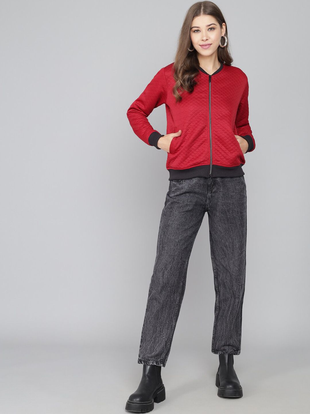 Kotty Women Maroon Geometric Lightweight Tailored Jacket