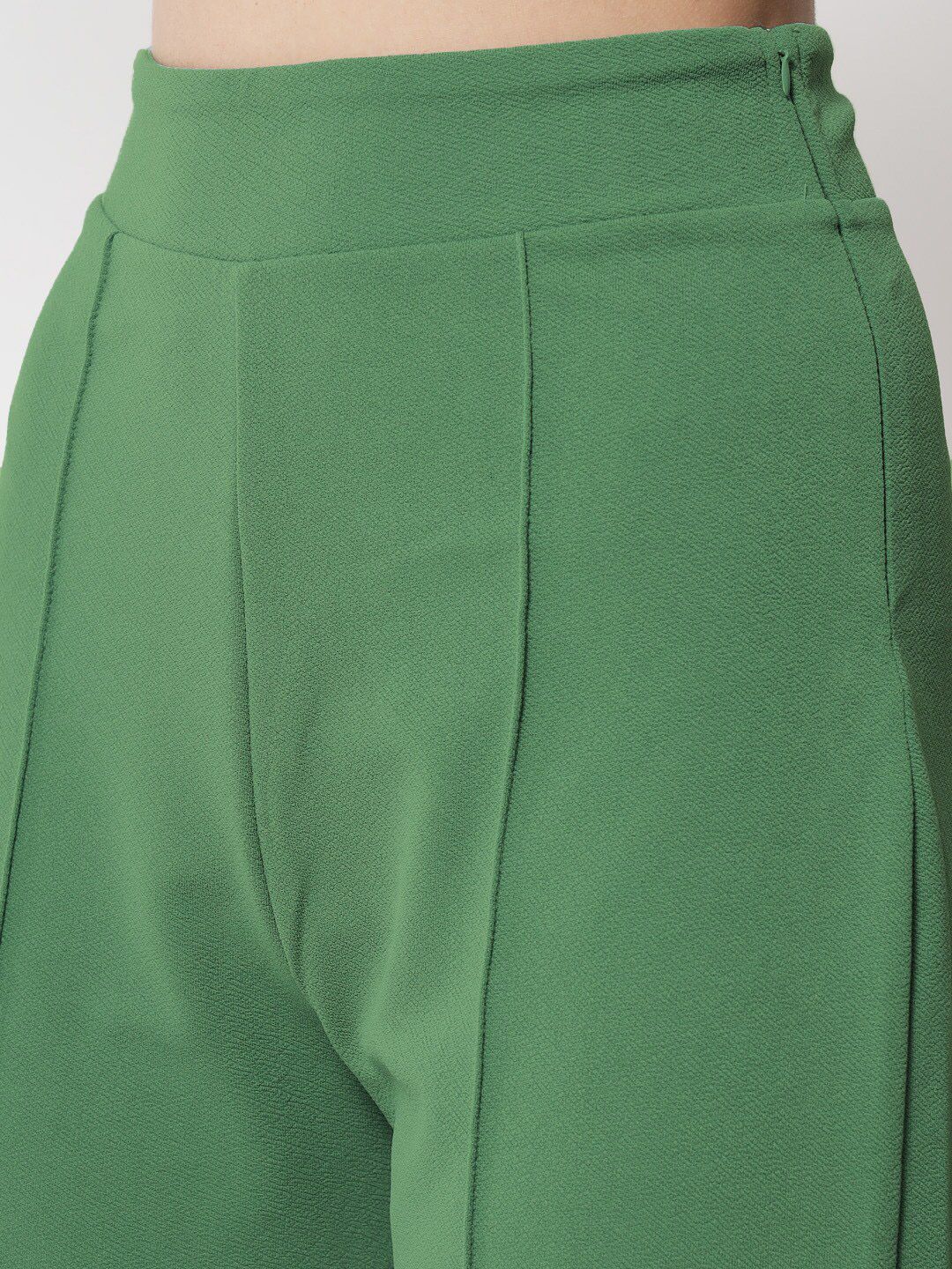Kotty Women Green Comfort Straight Fit High-Rise Easy Wash Pleated Trousers
