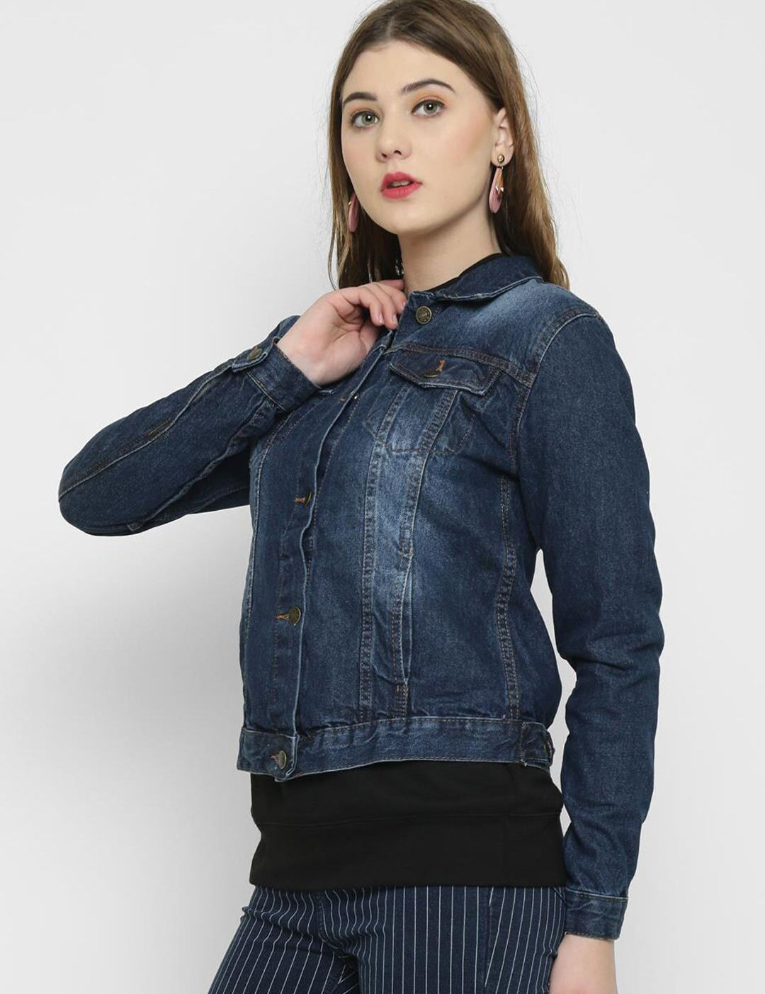 Kotty Women Blue Printed Denim Jacket