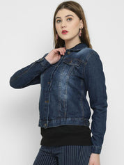 Kotty Women Blue Printed Denim Jacket