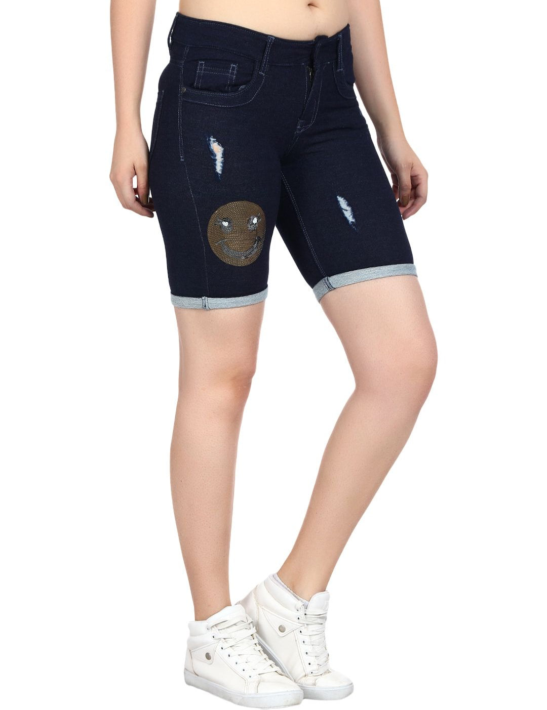 Kotty Women Blue Solid Regular Fit Denim Shorts