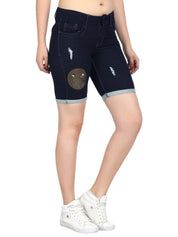 Kotty Women Blue Solid Regular Fit Denim Shorts