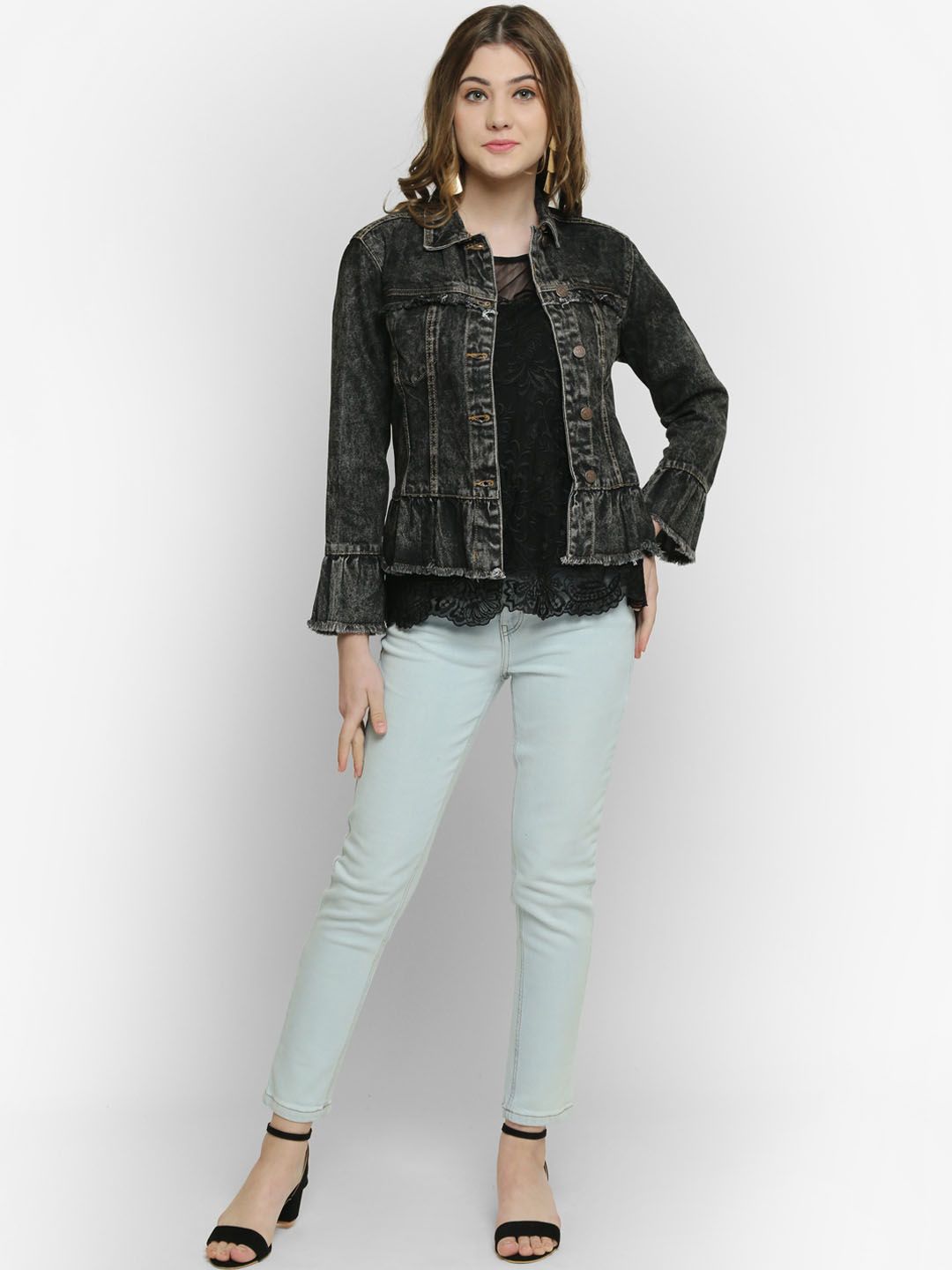 Kotty Women Black Solid Denim Jacket