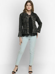 Kotty Women Black Solid Denim Jacket