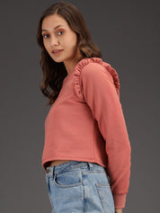 Kotty Women Pink Solid Crop Sweatshirt