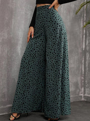 Kotty Women Green Printed Relaxed Flared High-Rise Easy Wash Trousers