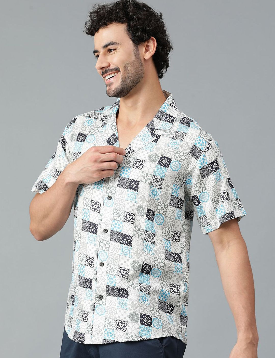 Kotty Men Cuban Collar Ethnic Motifs Printed Casual Shirt