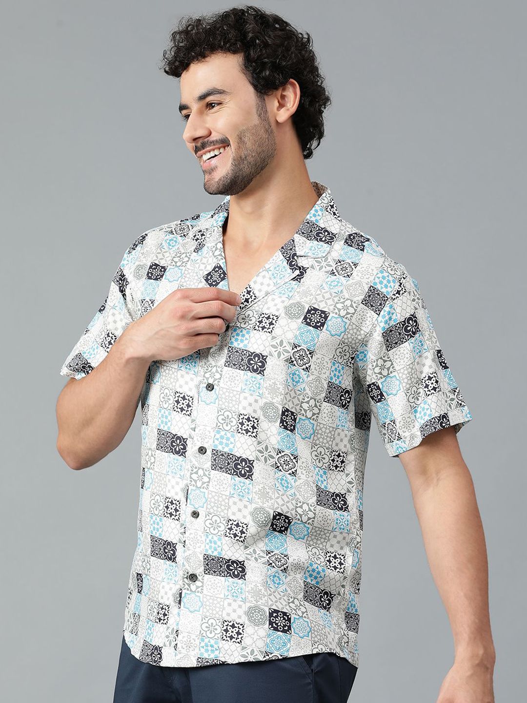 Kotty Men Cuban Collar Ethnic Motifs Printed Casual Shirt