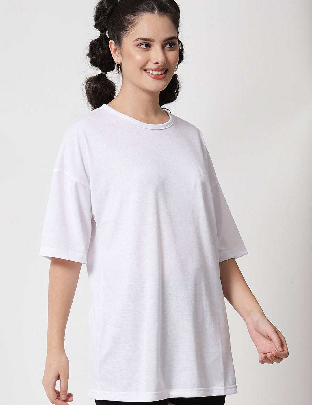 Kotty Women White Round Neck Oversized T-shirt