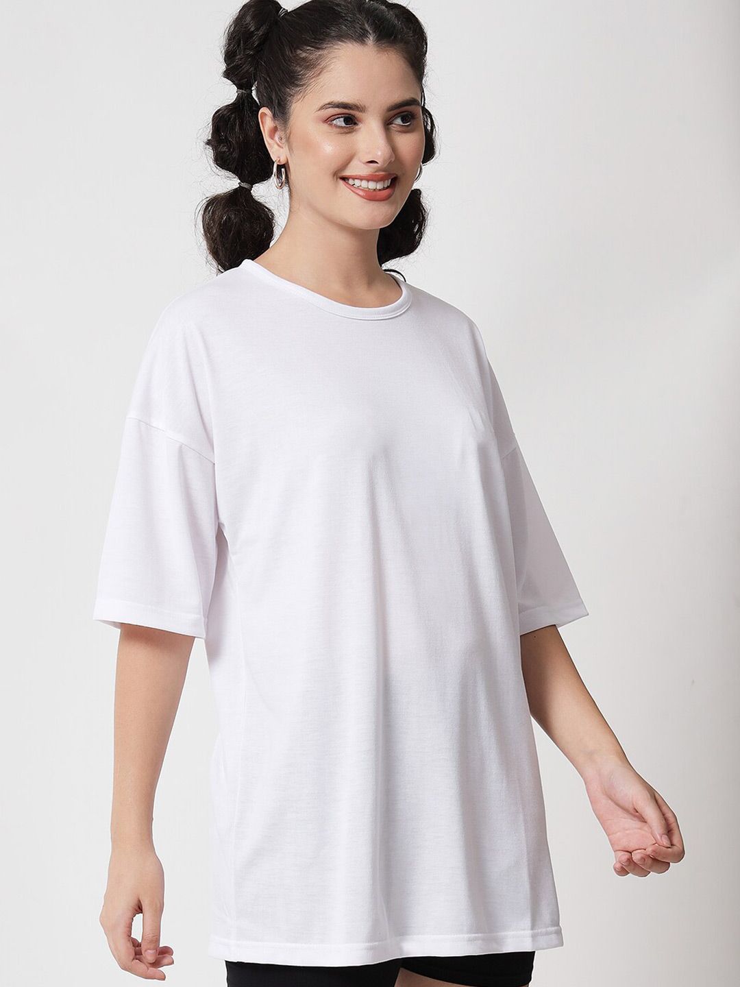 Kotty Women White Round Neck Oversized T-shirt